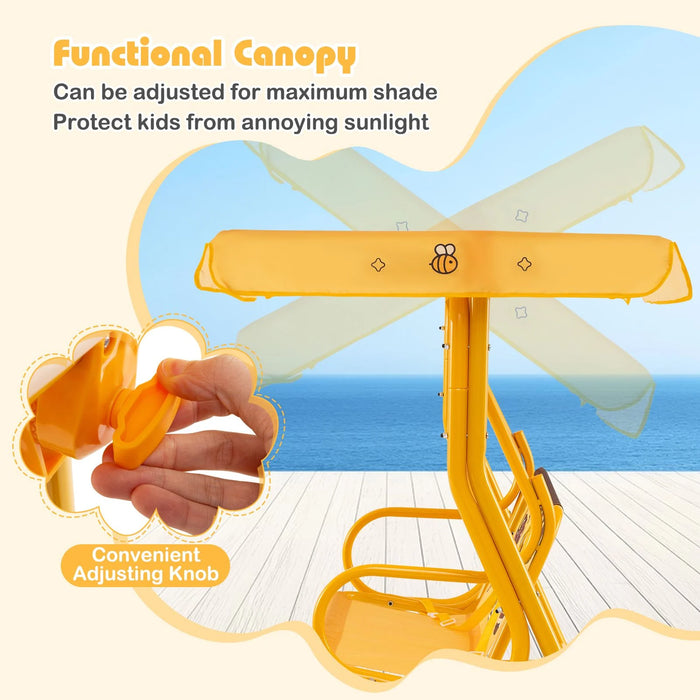 2-Seater Kids Swing Chair with Adjustable Canopy & Safety Belts
