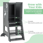 SEDOL 3-in-1 Montessori Learning Tower with Double-Sided Chalkboard & Whiteboard – Height-Adjustable Kitchen Helper Stool with Safety Rails and Anti-Tip Base