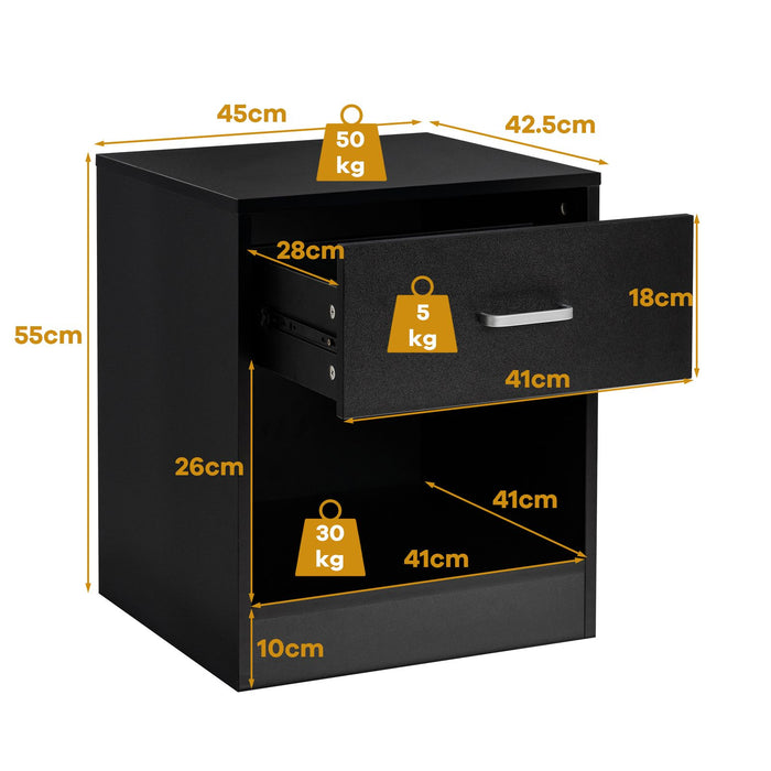 2-Tier Nightstand with Drawer and Open Component