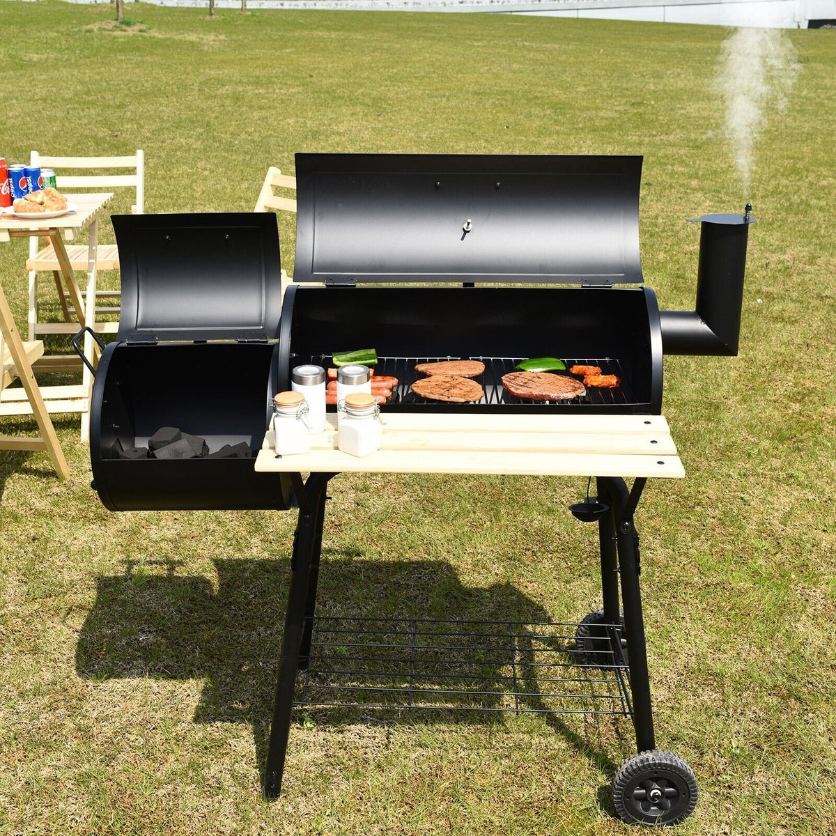 Outdoor Charcoal BBQ Grill & Smoker