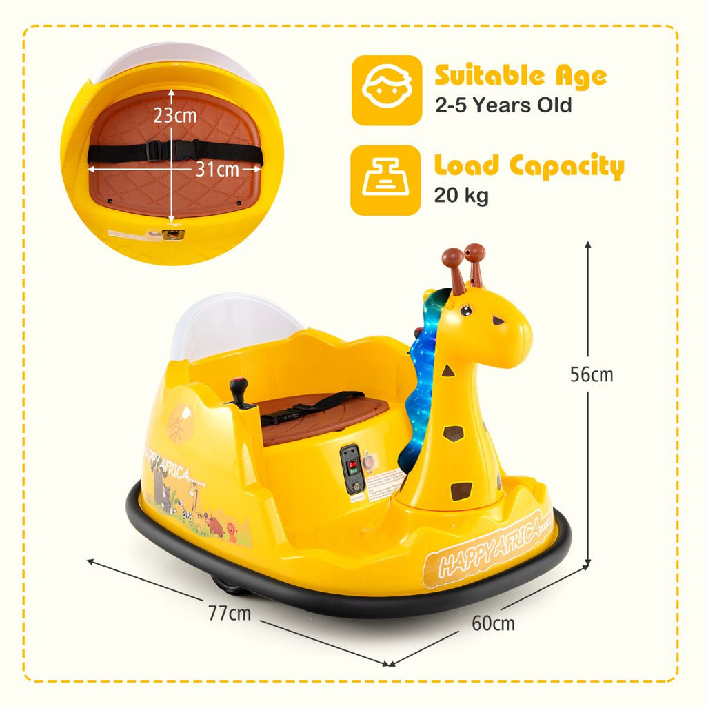 SEDOL 12V Giraffe Series Toddler Bumper Car with 360° Zero-Turn Dual Joysticks Parental Remote Control and Integrated LED Sensory Light Show