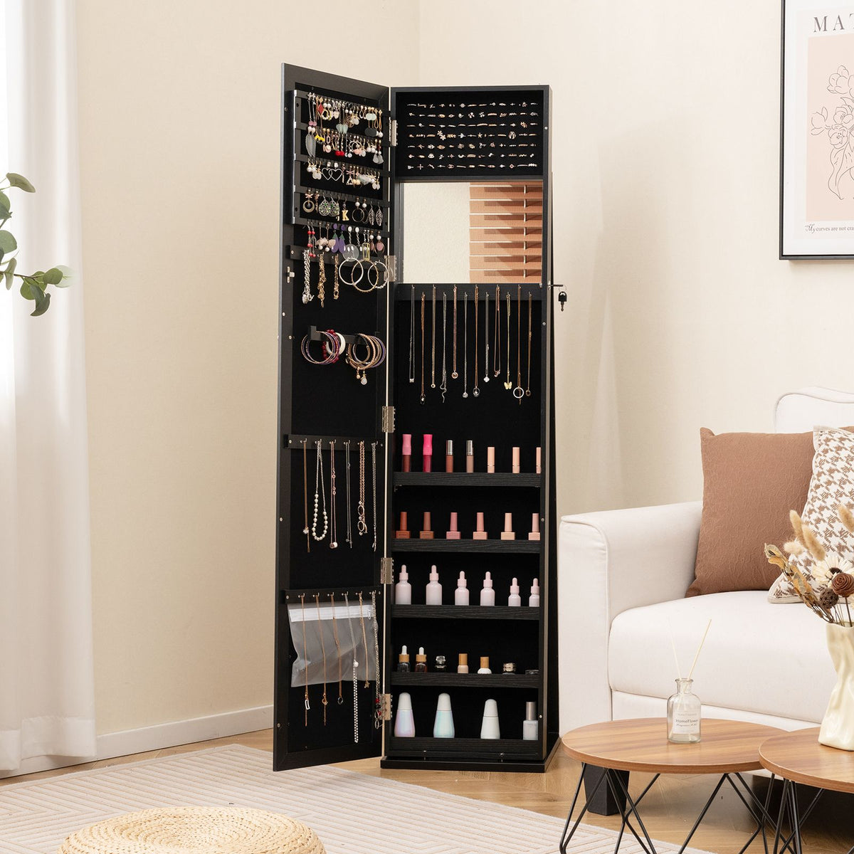 3-In-1 Mirrored Jewellery Armoire with Display Shelves