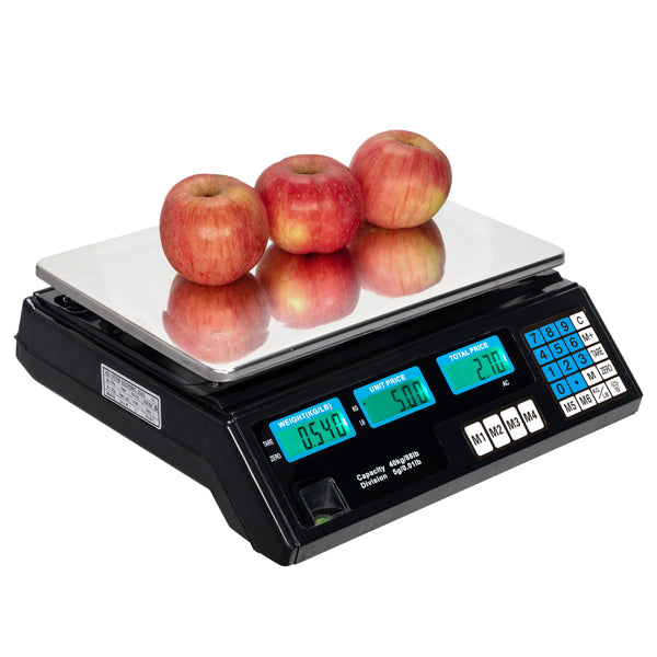 30–40kg  Digital Price Computing Scale – Vegetable & Retail Weighing Scale with Backlit LCD Display, 5g Precision & UK Plug – Silver & Black