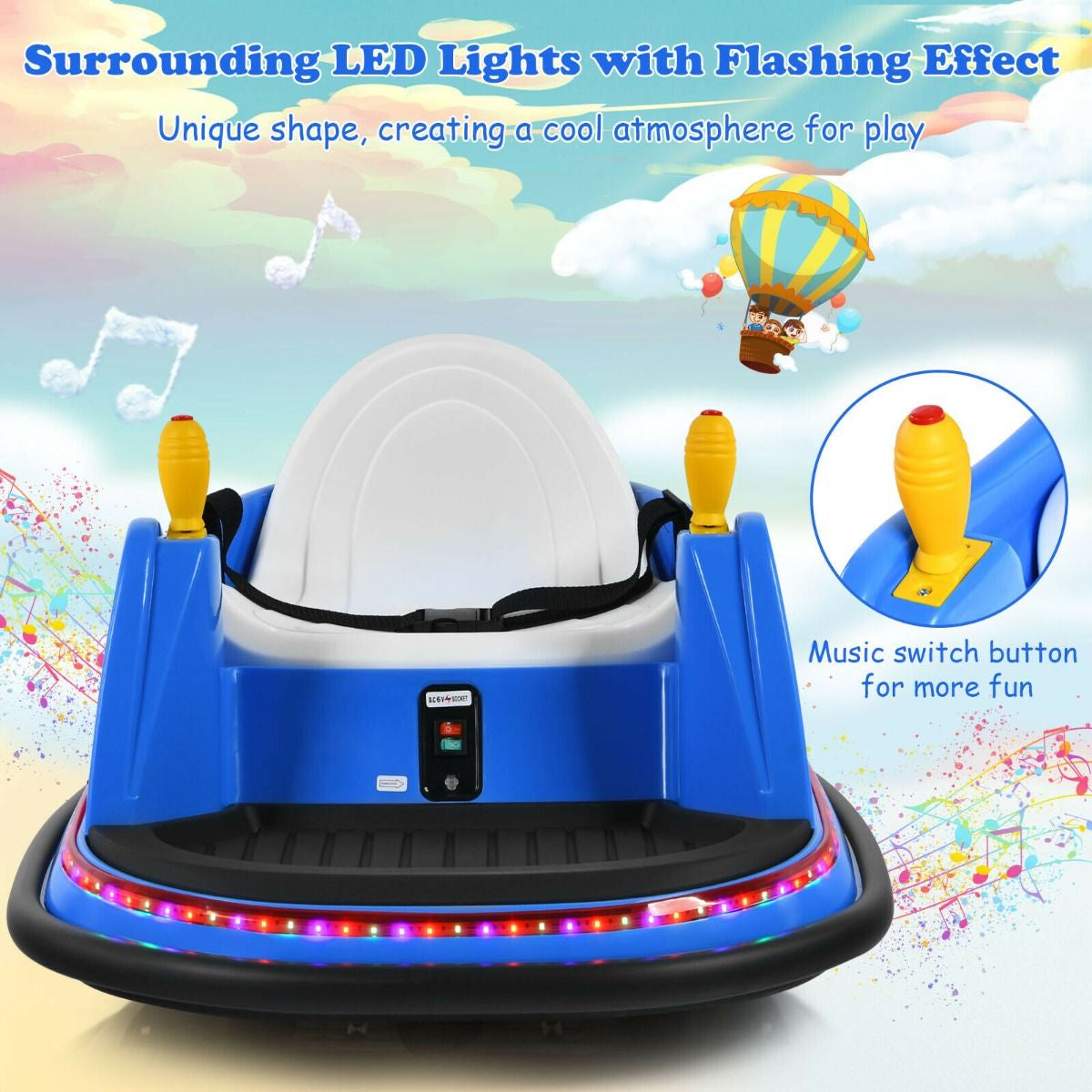 SEDOL Kids 6V Electric Bumper Car for Toddlers 360° Zero-Turn Waltz Car with Parental Remote Control Wall-Safe Rubber Bumper and Flashing LED Light Show