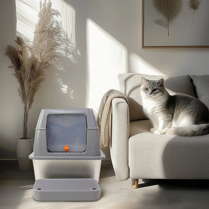 XL Stainless Steel Cat Litter Box – Enclosed Large Litter Tray with Lid, Front Entry & Top Exit Toilet Box