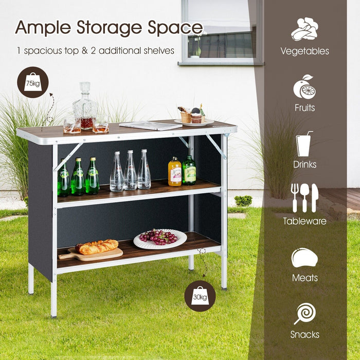 Aluminum Lightweight Folding Picnic Table with 2-Tier Shelves and Carrying Bag