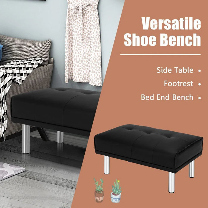 Leather Tufted Upholstered Ottoman Bench for Living Room Entryway