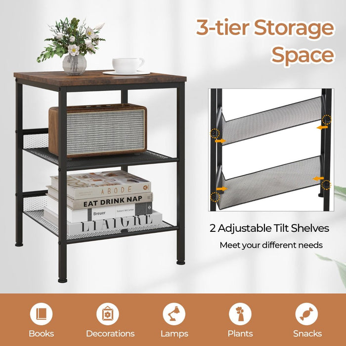 3 Tier Industrial Styled Side Table Bedside Table