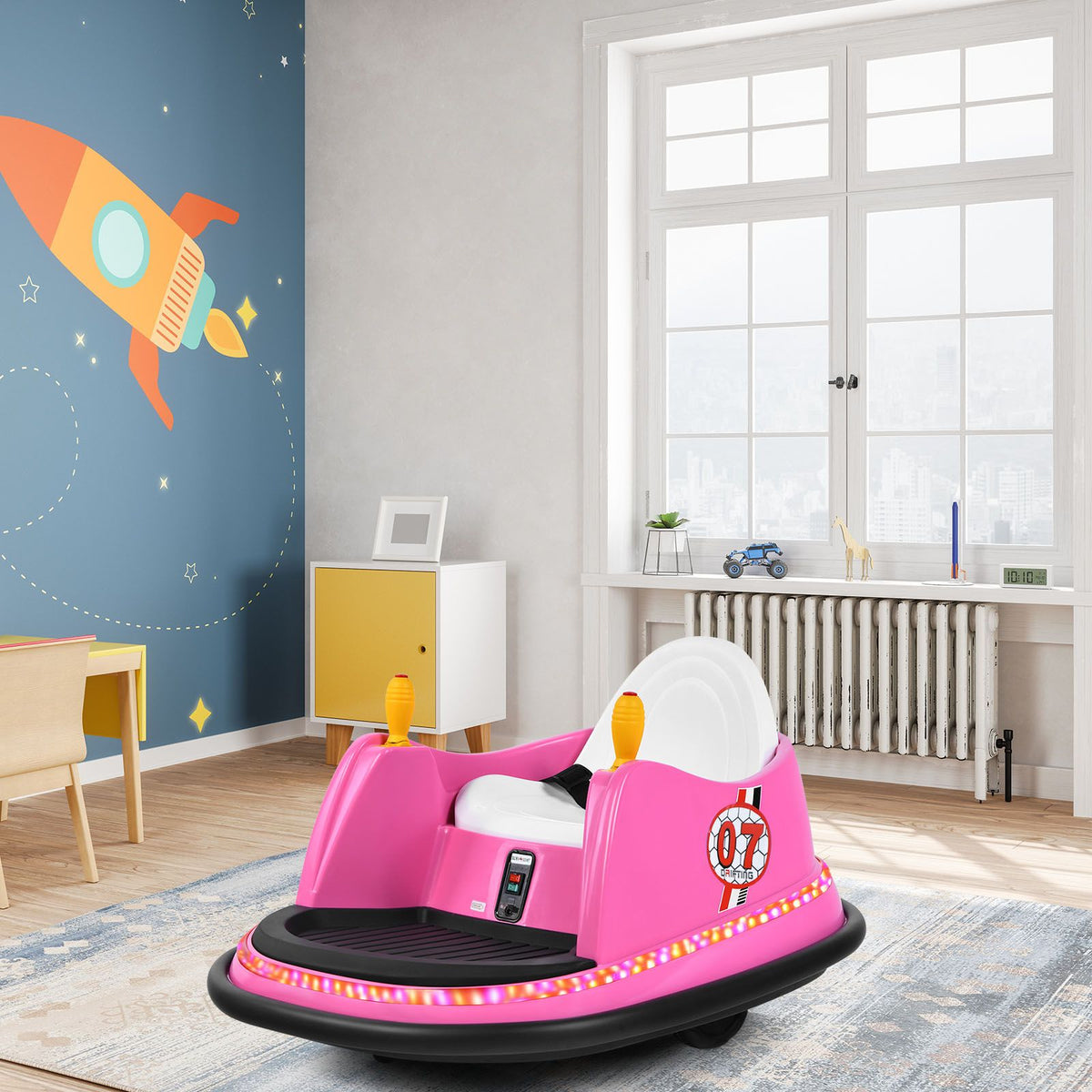 SEDOL Kids 6V Electric Bumper Car for Toddlers 360° Zero-Turn Waltz Car with Parental Remote Control Wall-Safe Rubber Bumper and Flashing LED Light Show