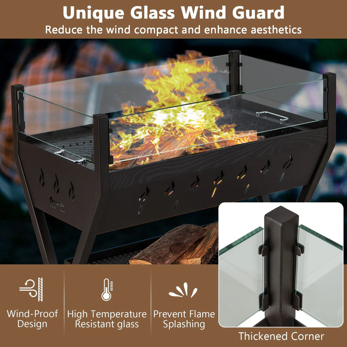Charcoal Barbecue Grill with Wind Guard & Seasoning Racks