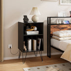 3-Tier Record Player Stand with Charging Station Shelf and 4 Dividers