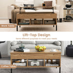 Lift Top Coffee Table with Large Hidden Compartment and 3 Open Cubbies