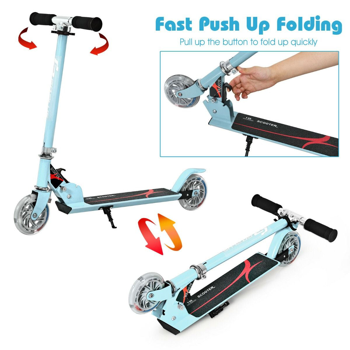 Aluminium Folding Stunt Scooter with LED Wheels – Kids T-Bar Kick Scooter