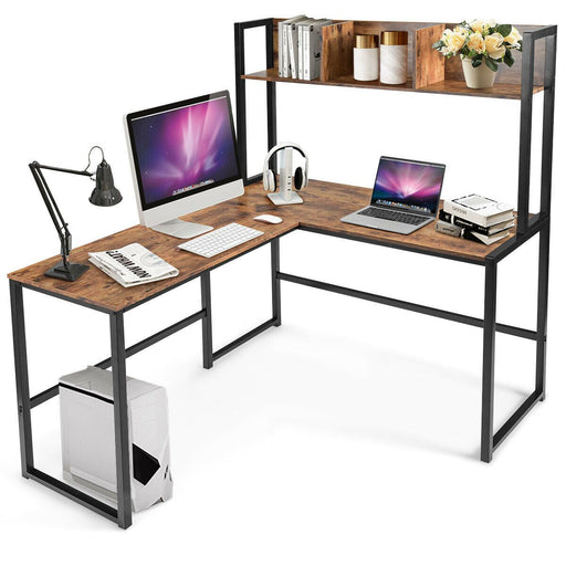 L-Shaped Corner Computer Desk with Storage Bookshelf