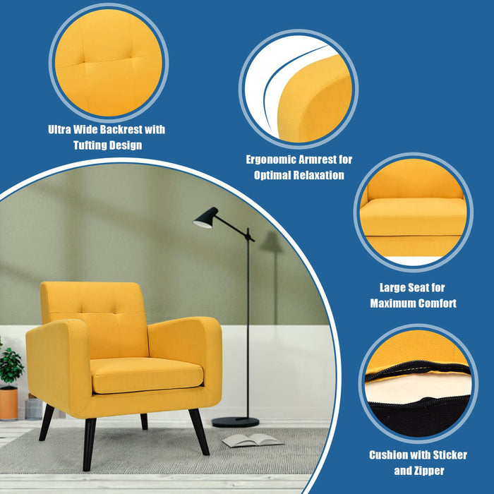 Mid-Century Modern Upholstered Accent Chair with Rubber Wood Legs