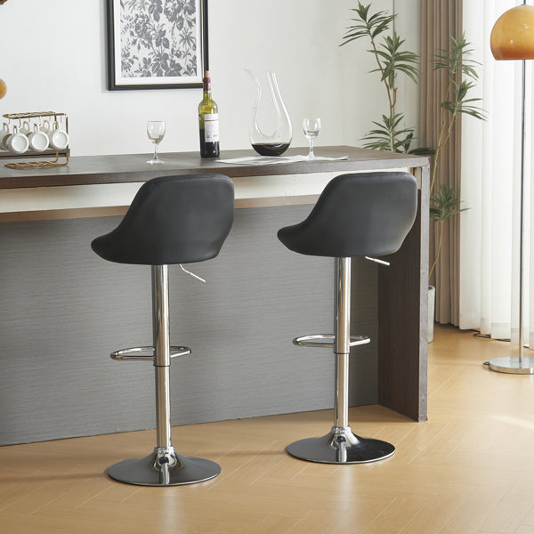 Adjustable PU Leather Counter & Bar Stool Set of 2 – Swivel 360°, Gas‑lift Height, Backrest, Footrest – Black