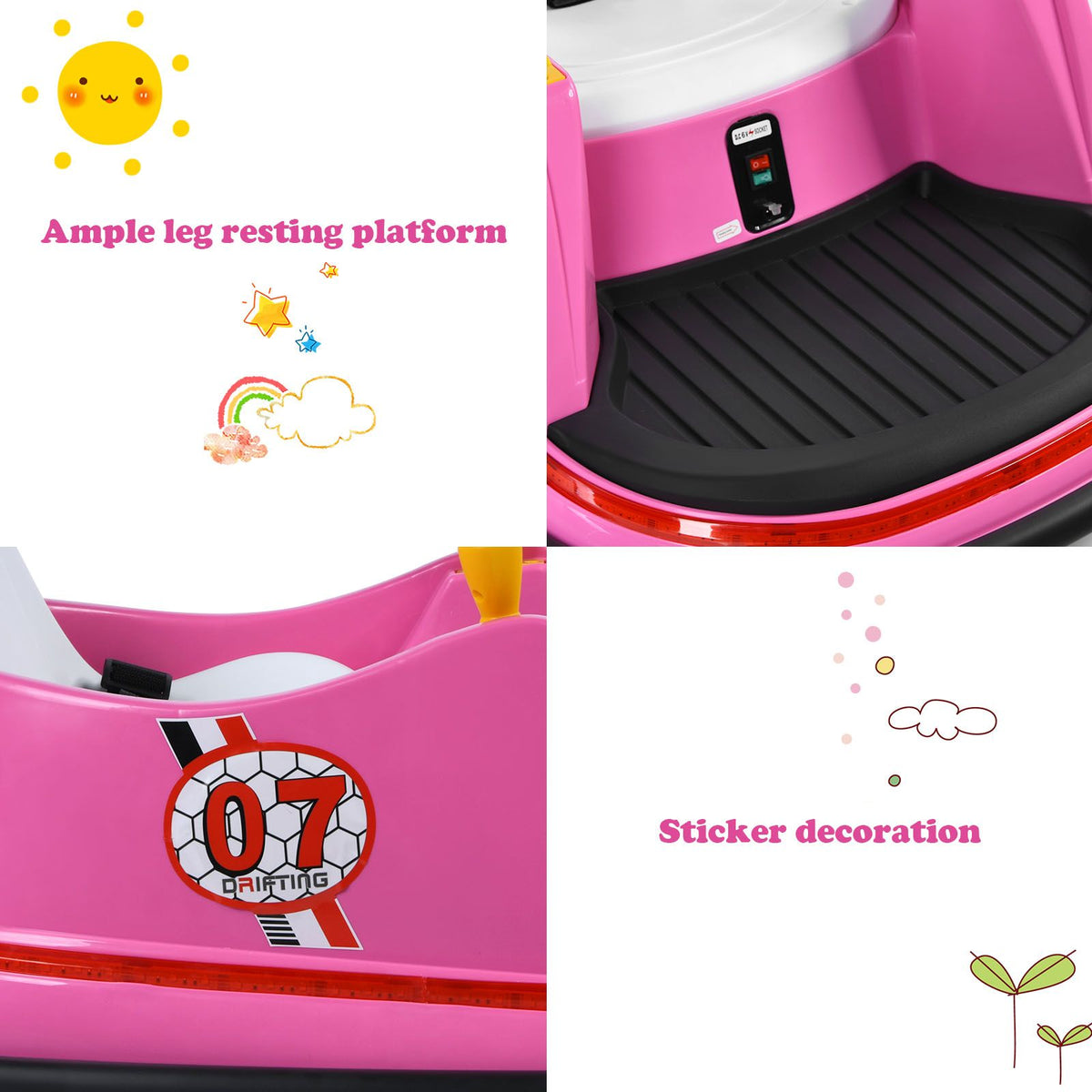 SEDOL Kids 6V Electric Bumper Car for Toddlers 360° Zero-Turn Waltz Car with Parental Remote Control Wall-Safe Rubber Bumper and Flashing LED Light Show
