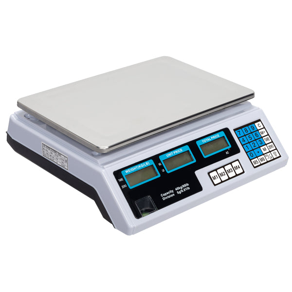 30–40kg  Digital Price Computing Scale – Vegetable & Retail Weighing Scale with Backlit LCD Display, 5g Precision & UK Plug – Silver & White
