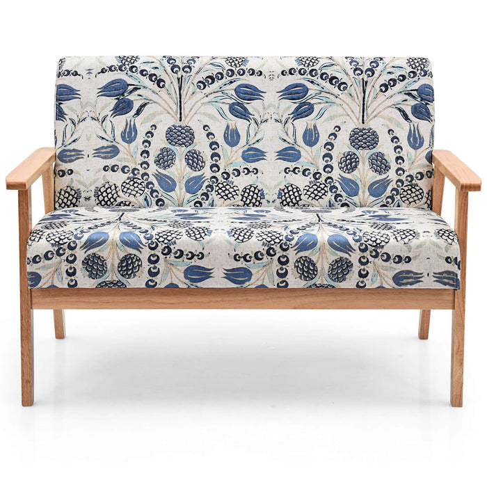 2-Seater Wooden Upholstered Loveseat with Rubber Wood Armrests