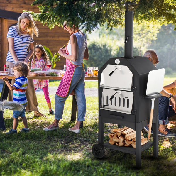 Outdoor Wood-Fired Pizza Oven – Portable Garden Pizza Maker with Stone, Peel & Grill Rack