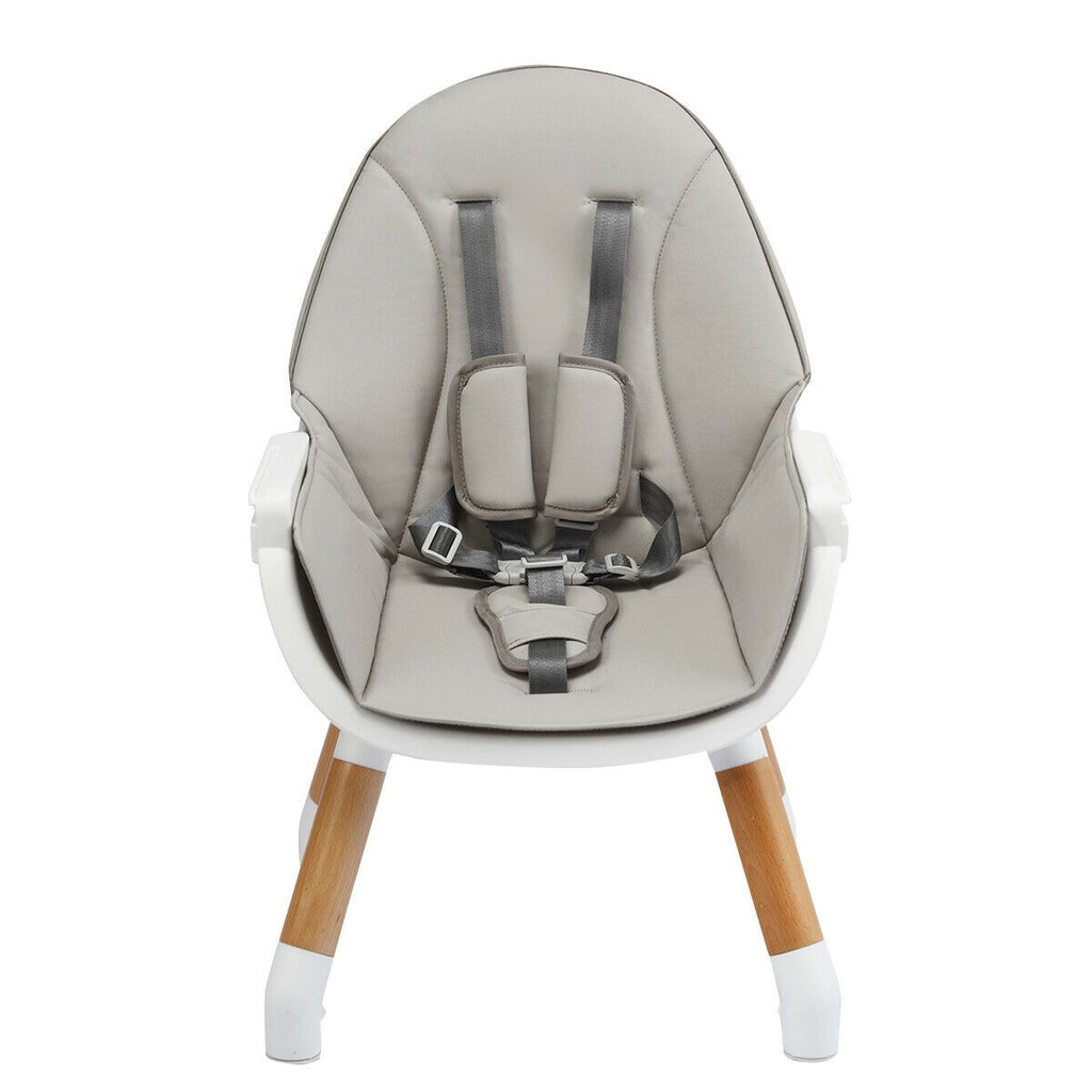 SEDOL 4-in-1 Mid-Century Modern Baby High Chair & Integrated Play Table Set with Solid Beech Legs 5-Point Safety Harness and Adjustable 4-Position Tray