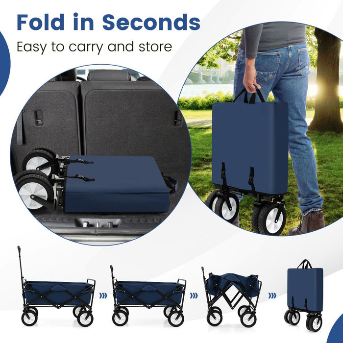 Heavy Duty Camping Garden Cart with Adjustable Handle and Drink Holders