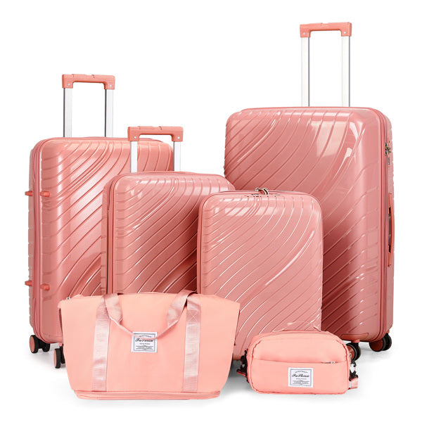 4-Piece Luggage Set with Handbags & Toiletry Kit – Durable Hard Shell Suitcases 18"/20"/24"/28" with Spinner Wheels, Travel Tote & Wash Bag – Pink