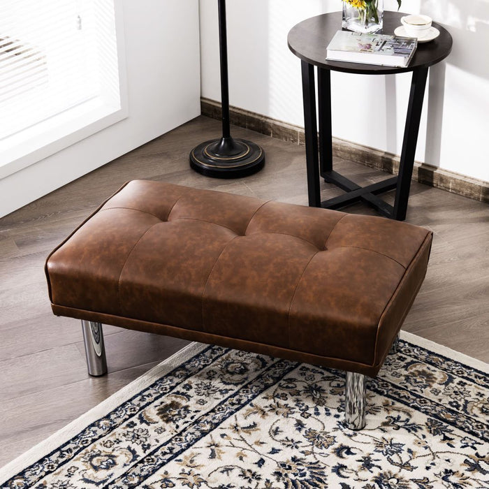 Leather Tufted Upholstered Ottoman Bench for Living Room Entryway