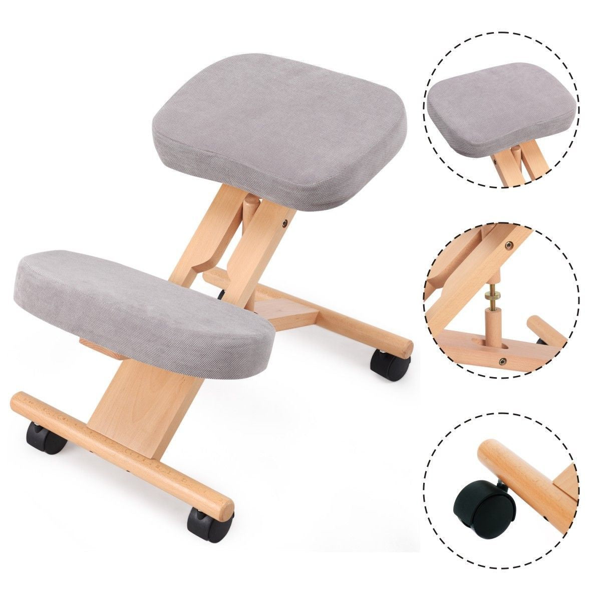 Wood Posture Stool with Angle and Height Adjustable for Gaming Computer Work