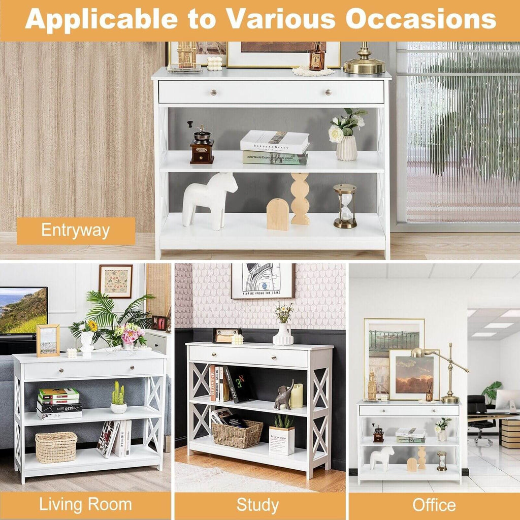 3-Tier Console Table with 1 Drawer and 2 Storage Shelves