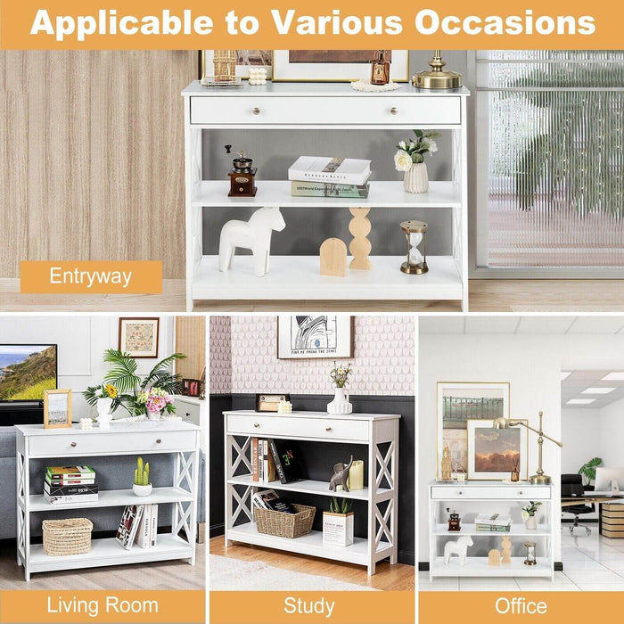 3-Tier Console Table with 1 Drawer and 2 Storage Shelves