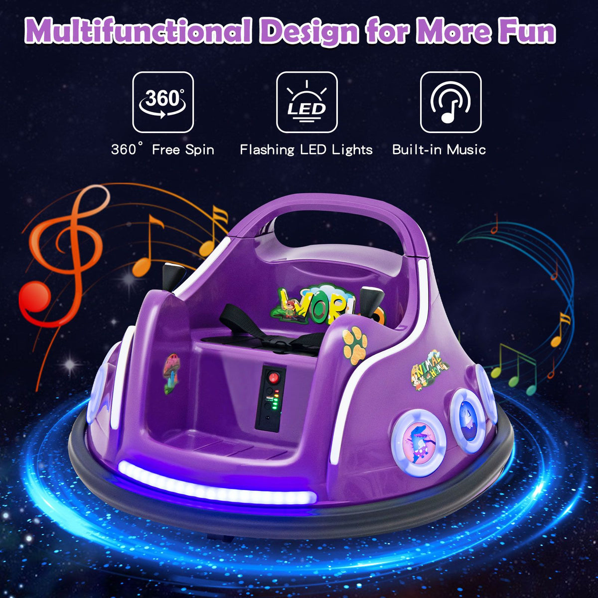 SEDOL 12V High-Performance Kids Bumper Car with 360° Rotation Parental Remote Control Wireless Bluetooth Audio and LED Light Show – 30kg Capacity