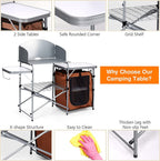 Camping Kitchen Table with Storage & Windscreen – Folding BBQ & Prep Station