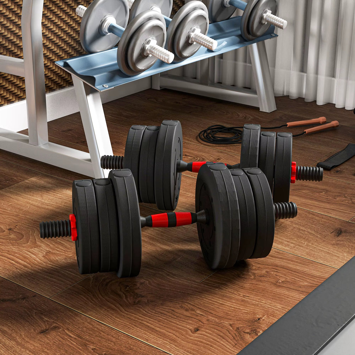 SEDOL 20kg Adjustable Dumbbells Set 2 in 1 Barbell Weights for Home Gym Lifting Training Strength Building Equipment Bodybuilding Workout for Men Women