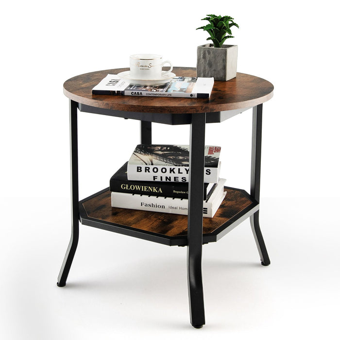 2-Tier Industrial round End Table