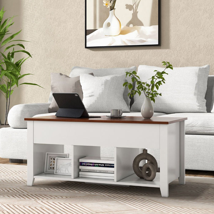 Rising Center Table with Lift Top Hidden Compartment