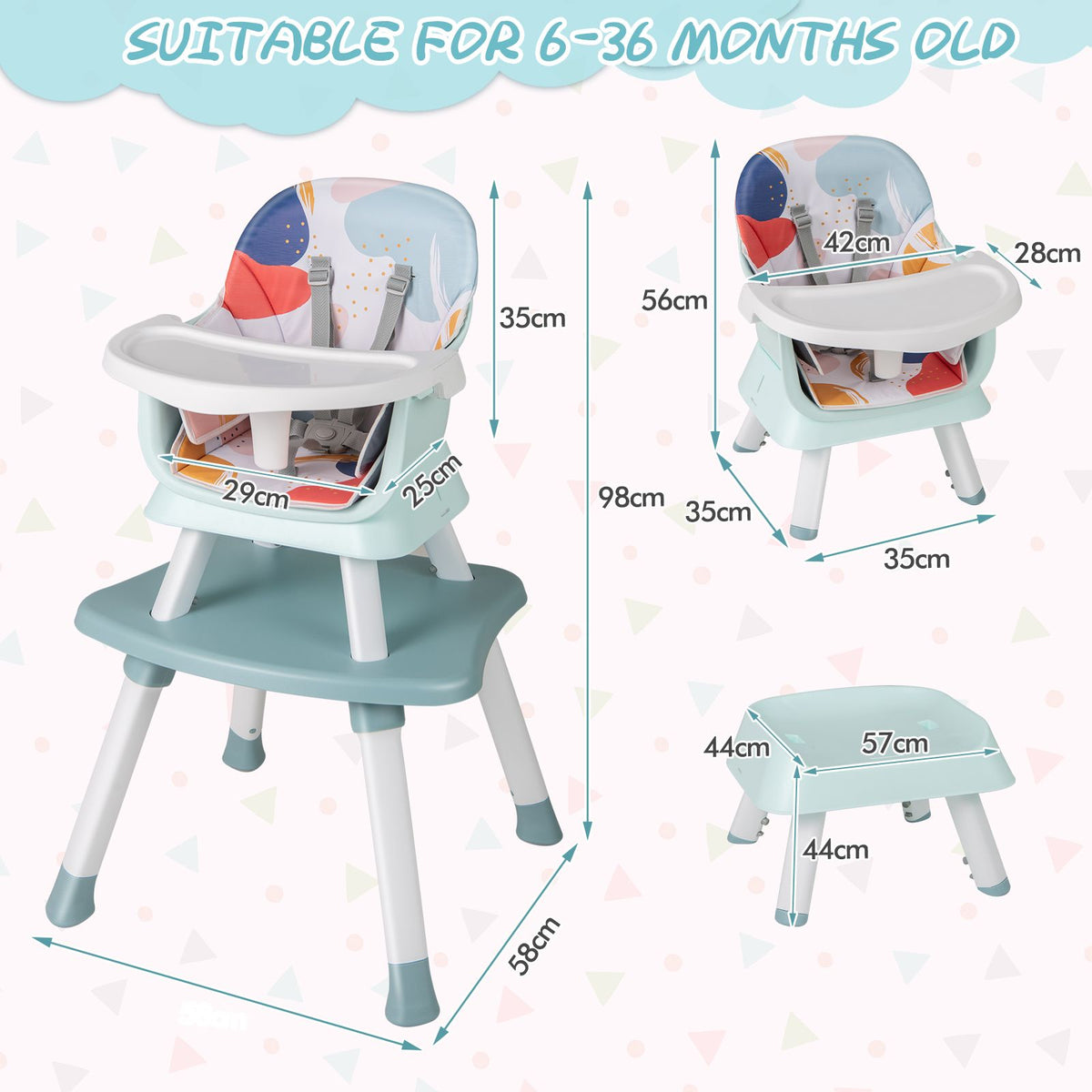 SEDOL 6-in-1 Ultimate Baby-to-Toddler High Chair & Activity Station with Building Block Tabletop Parental Booster Seat and Waterproof PU Leather Cushion – 25kg Capacity