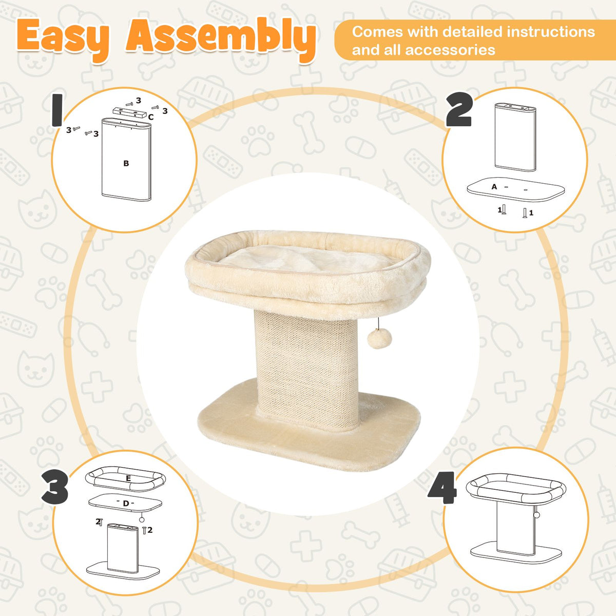 2-Tier Cat Tree with Sleeping Perch Sisal Scratching Plate and Ball