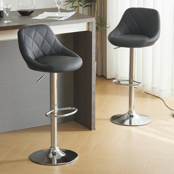 Adjustable PU Leather Counter & Bar Stool Set of 2 – Swivel 360°, Gas‑lift Height, Backrest, Footrest – Black