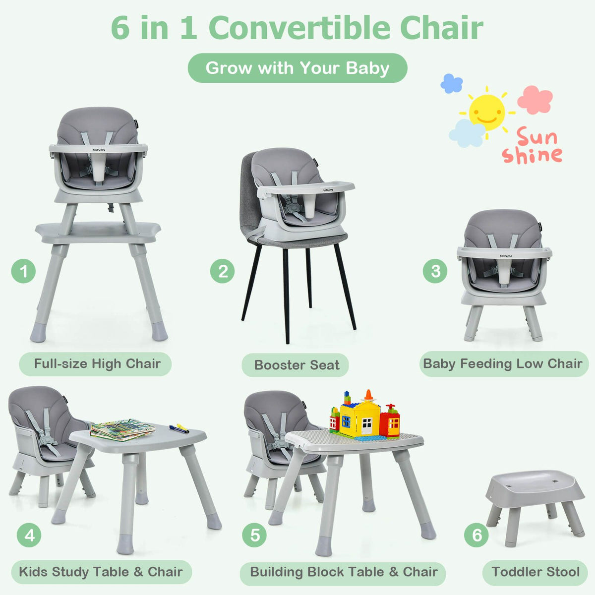 SEDOL 6-in-1 Ultimate Baby-to-Toddler High Chair & Activity Station with Building Block Tabletop Parental Booster Seat and Waterproof PU Leather Cushion – 25kg Capacity
