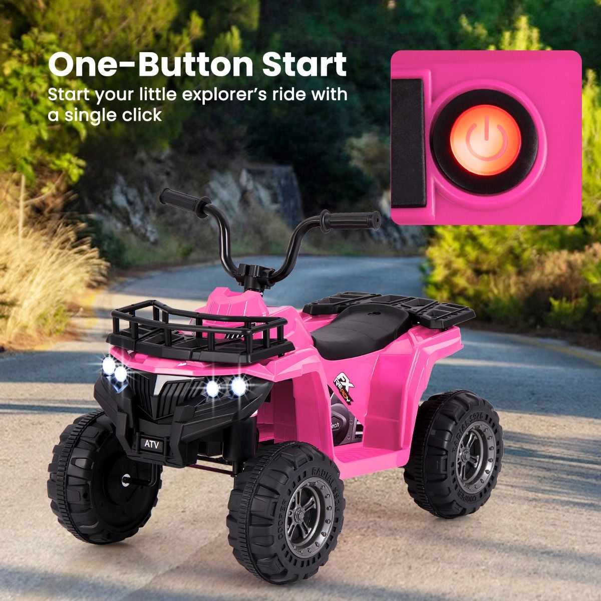 6V Kids Quad Ride-On – One-Button Start ATV with Tread Tires & MP3 Player