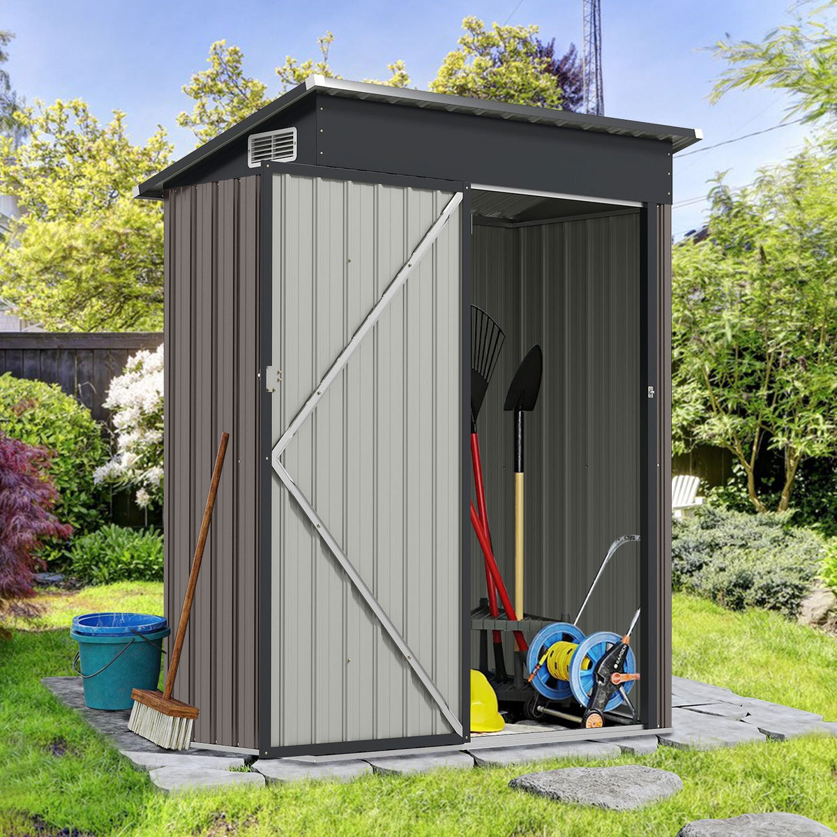 All-Weather Outdoor Storage Shed – Waterproof Garden Utility Cabinet with Sloping Roof