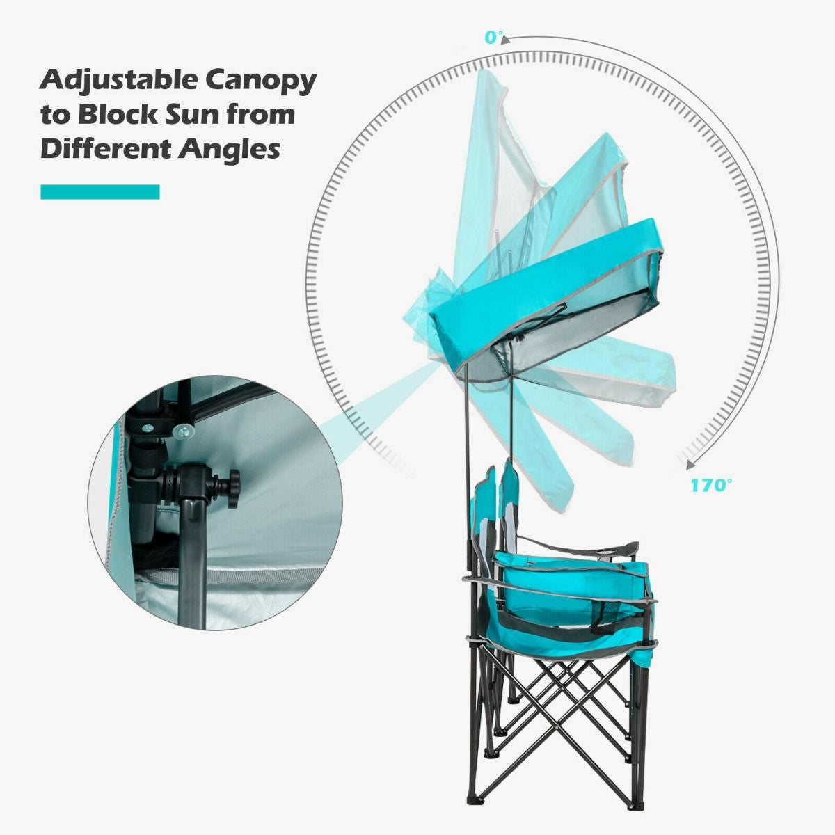 Double Folding Camping Chair with Canopy and Armrests