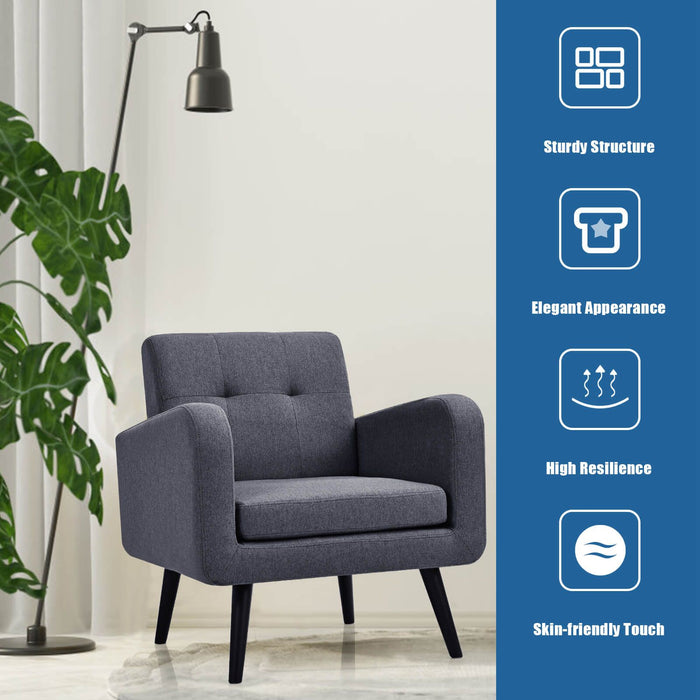 Mid-Century Modern Upholstered Accent Chair with Rubber Wood Legs
