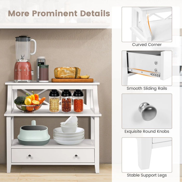 3-Tier X-Shaped Console Table with Drawer and Open Storage Shelves