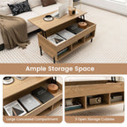 Lift Top Coffee Table with Large Hidden Compartment and 3 Open Cubbies