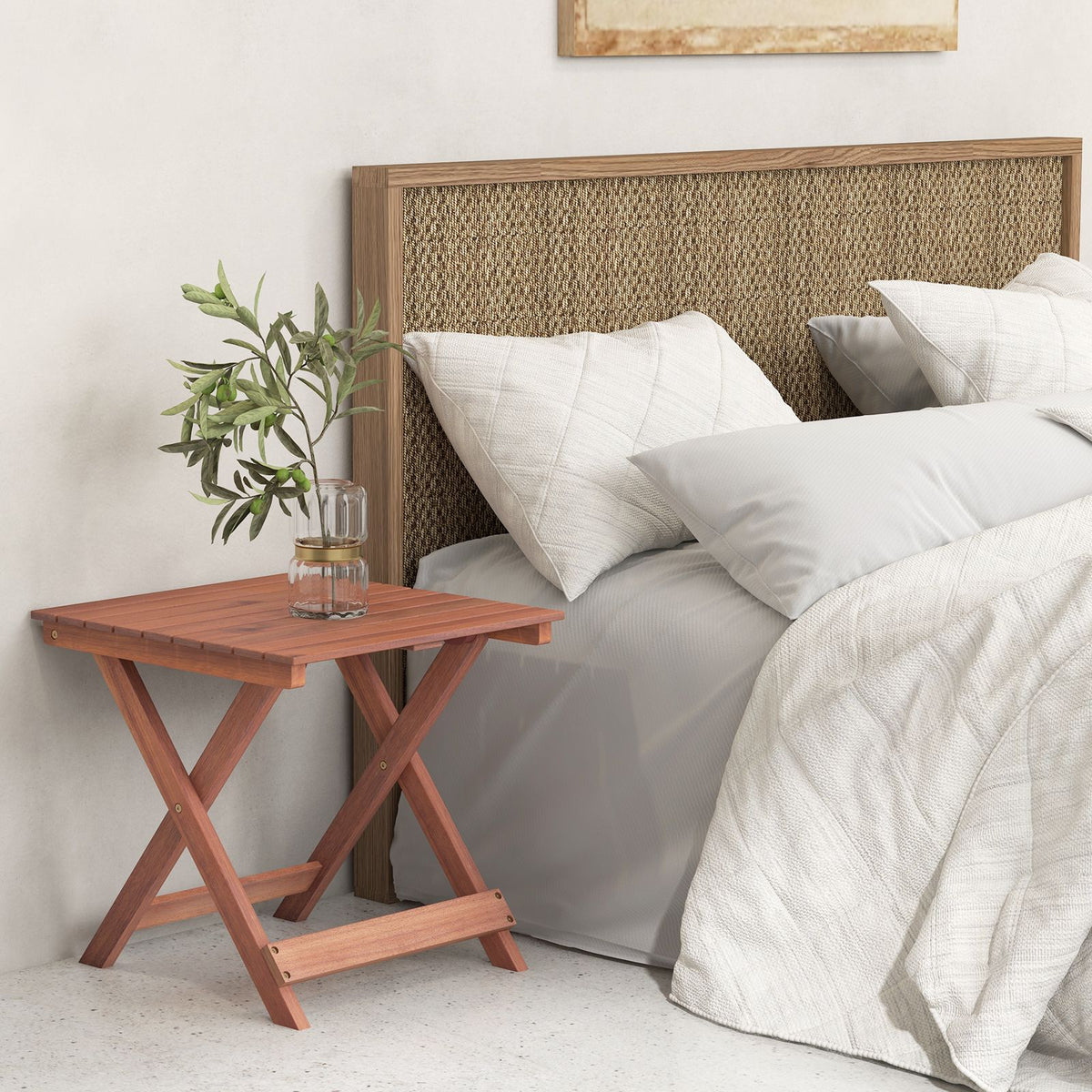 Wooden Side Table with Slatted Tabletop and Sturdy X-Shaped Frame
