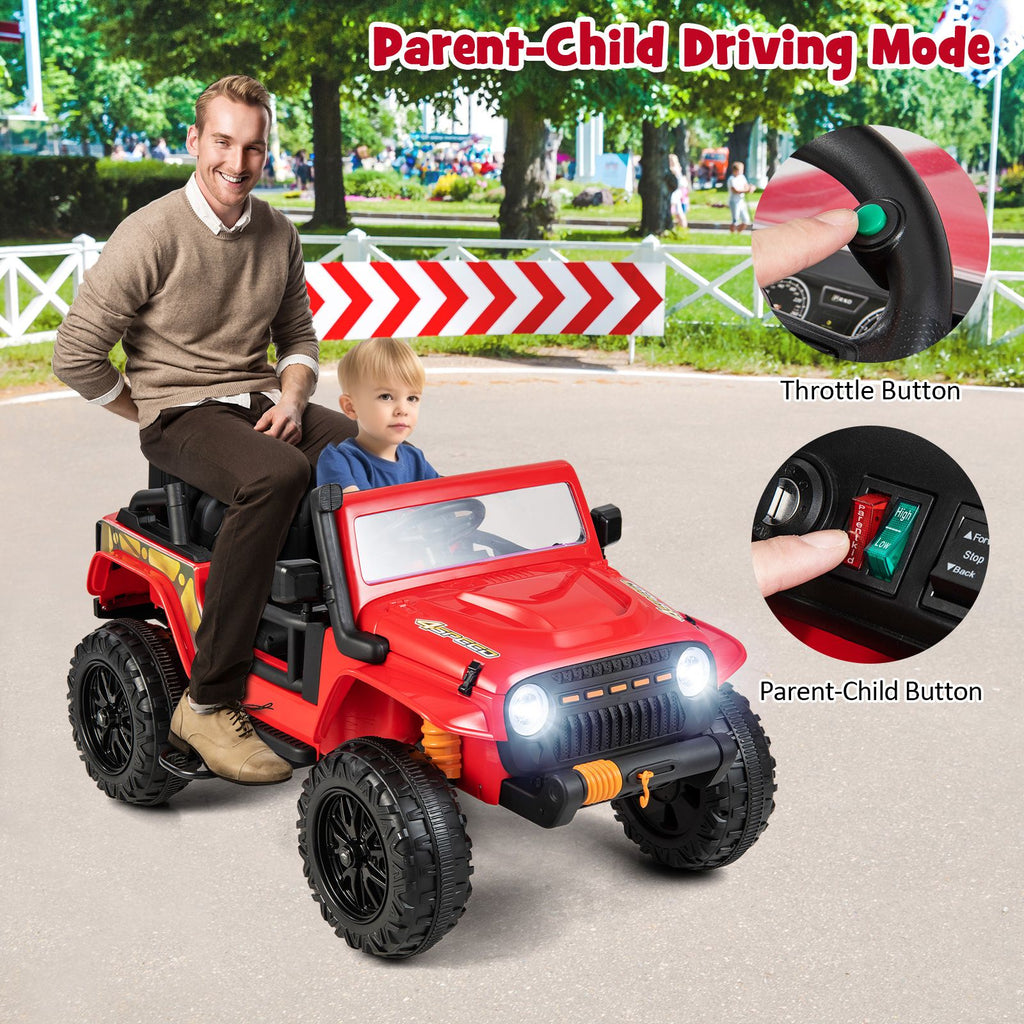 SEDOL 12V Parent-Child Ride-On Truck with 100kg High-Capacity Load High-Torque Dual Motors Parental Remote Control and Integrated Adult Seat with Folding Foot Pedals
