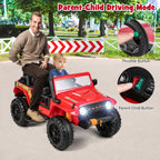 SEDOL 12V Parent-Child Ride-On Truck with 100kg High-Capacity Load High-Torque Dual Motors Parental Remote Control and Integrated Adult Seat with Folding Foot Pedals