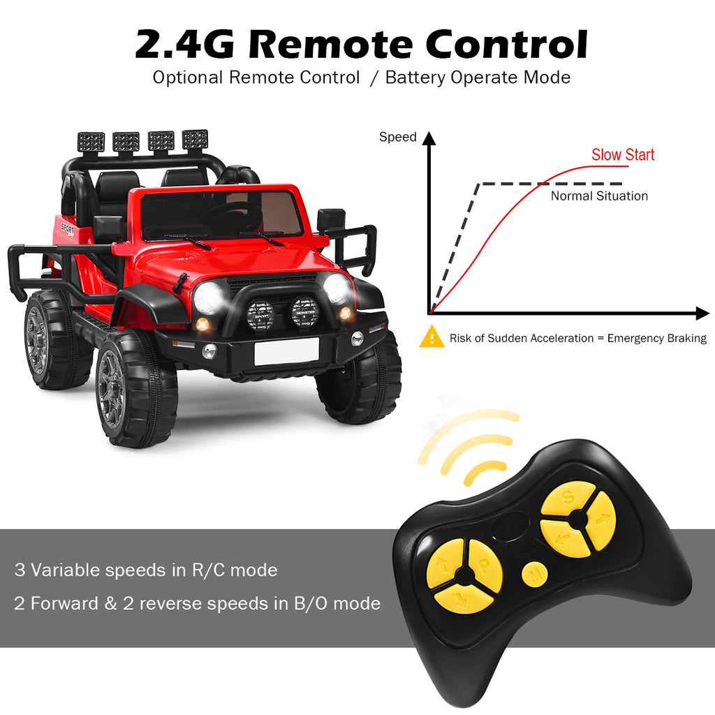 SEDOL 2-Seater 12V Electric Kids Ride-On Truck with Dual Storage Compartments Parental Remote Control High-Capacity 7Ah Battery and All-Terrain Spring Suspension – 50kg Limit